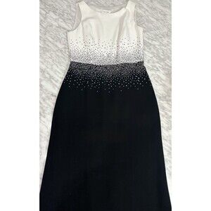 Calvin Klein Petite 4P Black/White Rhinestone Colorblock Sheath Dress